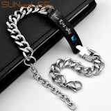 Stainless Steel Couple ID Bracelet CZ Stones Lover Crown Charm Link Chain