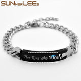 Stainless Steel Couple ID Bracelet CZ Stones Lover Crown Charm