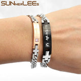 Stainless Steel Couple ID Bracelet CZ Stones Lover Crown Charm
