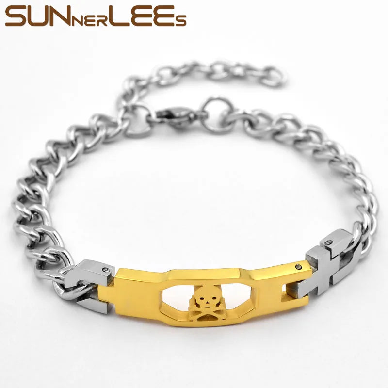 Stainless Steel ID Bracelet Charm Link Chain Silver Plated Gift