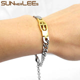 Stainless Steel ID Bracelet Charm Link Chain Silver Plated Gift