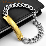 Stainless Steel ID Bracelet Decorative Pattern Surface Charm Link Chain