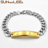 Stainless Steel ID Bracelet Decorative Pattern Surface Charm Link Chain