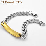 Stainless Steel ID Bracelet Decorative Pattern Surface Charm Link Chain
