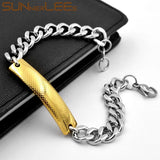 Stainless Steel ID Bracelet Decorative Pattern Surface Charm Link Chain