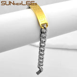 Stainless Steel ID Bracelet Geometric Patterns Surface Charm Link Chain