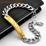 Stainless Steel ID Bracelet with Geometric Patterns
