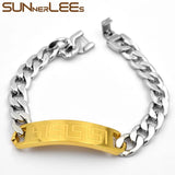 Stainless Steel ID Bracelet Geometric Patterns Surface Charm Link Chain