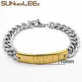 Stainless Steel ID Bracelet with Geometric Patterns