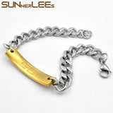 Stainless Steel ID Bracelet with Geometric Patterns