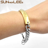 Stainless Steel ID Bracelet with Geometric Patterns