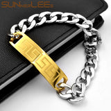 Stainless Steel ID Bracelet Geometric Patterns Surface Charm Link Chain