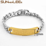 Stainless Steel ID Bracelet Geometric Patterns Surface Charm Link Chain