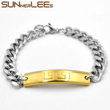 Stainless Steel ID Bracelet with Geometric Patterns