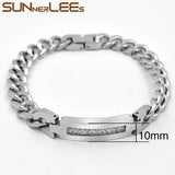 Stainless Steel ID Bracelet Charm Link Chain CZ Men Women Jewelry SCB22