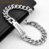 Stainless Steel ID Bracelet Charm Link Chain CZ Men Women Jewelry SCB22