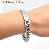 Stainless Steel ID Bracelet Charm Link Chain CZ Men Women Jewelry SCB22