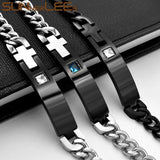 Stainless Steel ID Bracelet Cubic Zirconia Charm Chain Silver Gift SCB27