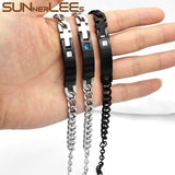 Stainless Steel ID Bracelet Cubic Zirconia Charm Chain Silver Gift SCB27