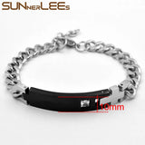 Stainless Steel ID Bracelet Cubic Zirconia Charm Chain Silver Gift SCB27