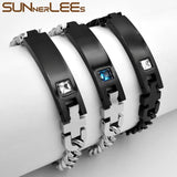 Stainless Steel ID Bracelet Cubic Zirconia Charm Chain Silver Gift SCB27