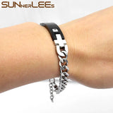 Stainless Steel ID Bracelet Cubic Zirconia Charm Chain Silver Gift SCB27