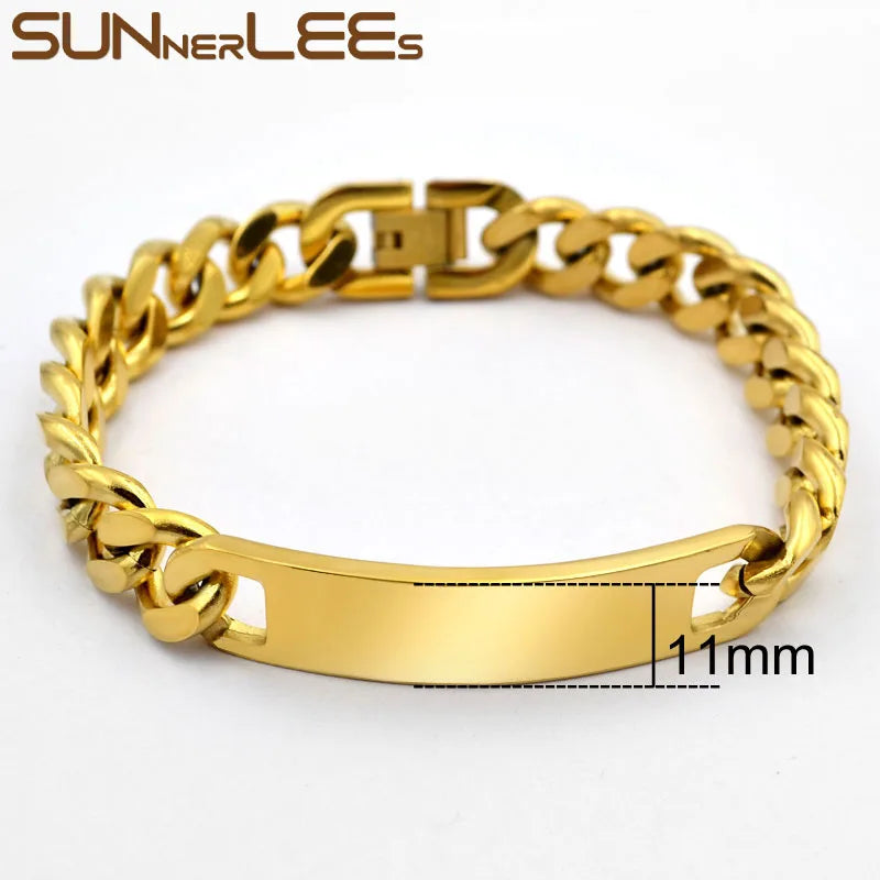 Stainless Steel ID Bracelet High Polished Charm Link Chain Jewelry