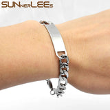 Stainless Steel ID Bracelet High Polished Charm Link Chain Silver Gift
