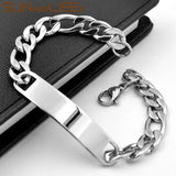 Stainless Steel ID Bracelet High Polished Charm Link Chain Silver Gift