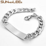Stainless Steel ID Bracelet High Polished Charm Link Chain Silver Gift