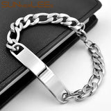 Stainless Steel ID Bracelet High Polished Charm Link Chain Silver Gift
