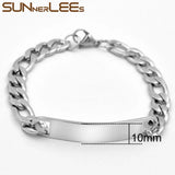 Stainless Steel ID Bracelet High Polished Charm Link Chain Silver Gift