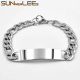 Stainless Steel ID Bracelet High Polished Charm Link Chain Silver Gift