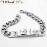 Stainless Steel ID Bracelet Jesus Christ Charm Link Chain