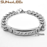 Stainless Steel ID Bracelet Jesus Christ Charm Link Chain