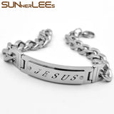 Stainless Steel ID Bracelet Jesus Christ Charm Link Chain