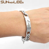Stainless Steel ID Bracelet Jesus Cross Charm Chain Jewelry