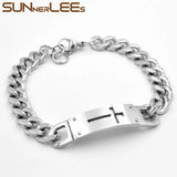 Stainless Steel ID Bracelet Jesus Cross Charm Chain Jewelry
