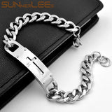 Stainless Steel ID Bracelet Jesus Cross Charm Chain Jewelry