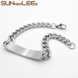 Stainless Steel ID Bracelet Roman Numerals Charm Link Chain Cubic Zirconia