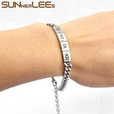 Stainless Steel ID Bracelet Roman Numerals Cubic Zirconia Men Women Gift
