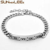 Stainless Steel ID Bracelet Roman Numerals Cubic Zirconia Men Women Gift