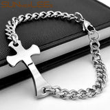 Stainless Steel ID Bracelet Jesus Cross Charm Link Chain Men Women Jewelry