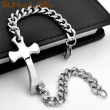 Stainless Steel ID Bracelet Jesus Cross Charm Link Chain Men Women Jewelry