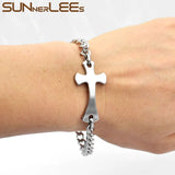 Stainless Steel ID Bracelet Jesus Cross Charm Link Chain Men Women Jewelry