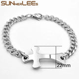 Stainless Steel ID Bracelet Jesus Cross Charm Link Chain Men Women Jewelry