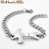 Stainless Steel ID Bracelet Jesus Cross Charm Link Chain Men Women Jewelry