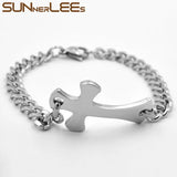 Stainless Steel ID Bracelet Jesus Cross Charm Link Chain Men Women Jewelry