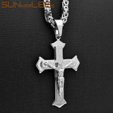 Men's Silver Plated Stainless Steel Jesus Christ Cross Pendant Necklace
