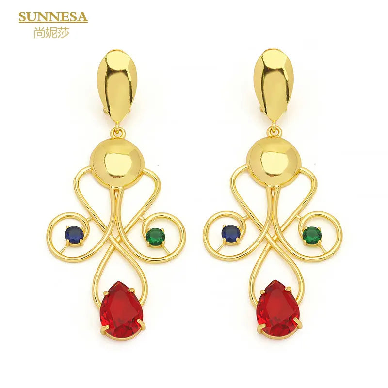SUNNESA Dubai Lager Drop Earrings 18k Geometric Earrings